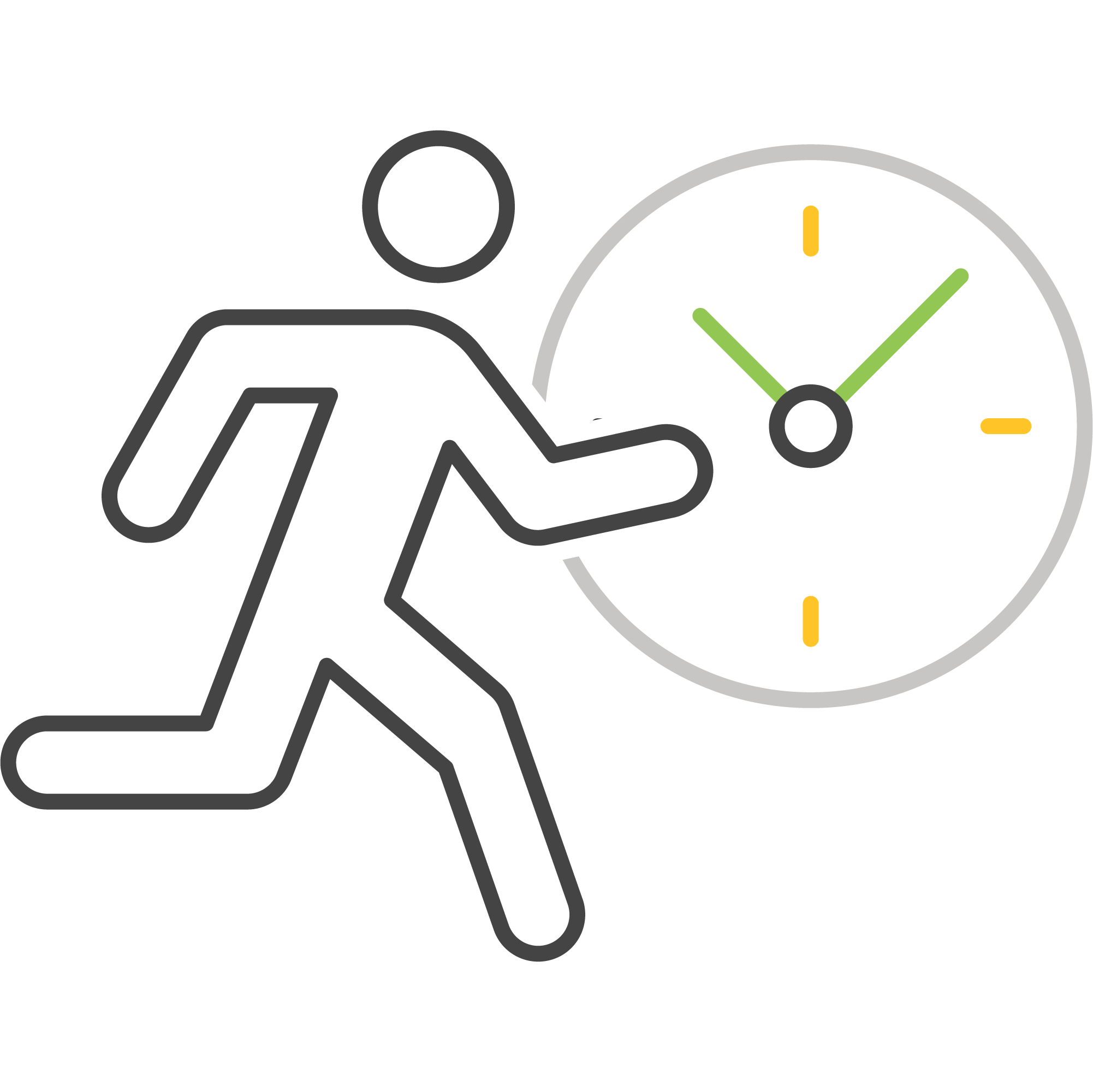 An illustration of a person running beside a large clock showing the concept of time management or urgency.