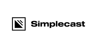 The image displays the Simplecast logo, featuring a minimalist design with an icon on the left and the name "Simplecast" in black text on the right.